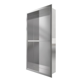 Odass | Shower Niche | 24" X 12" | NO Tile Needed | Rectangular Stainless Steel #304 Niche | Brush Recessed Single Shelf Organizer | Bathroom Storage for Shampoo Bottle |