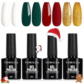 TOMICCA UV Nagellack Weihnachten Set, 4 Farben Rot Gr√ºn Wei√üer Glitzer Gel Nagellack, Soak-Off UV/LED Geschenk f√ºr Nagelstudio DIY Home, 8ML