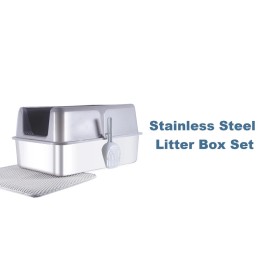 Generic Extra Large Cat Litter Box Stainless Steel Litter Box XL Pan with Scoop & Mat