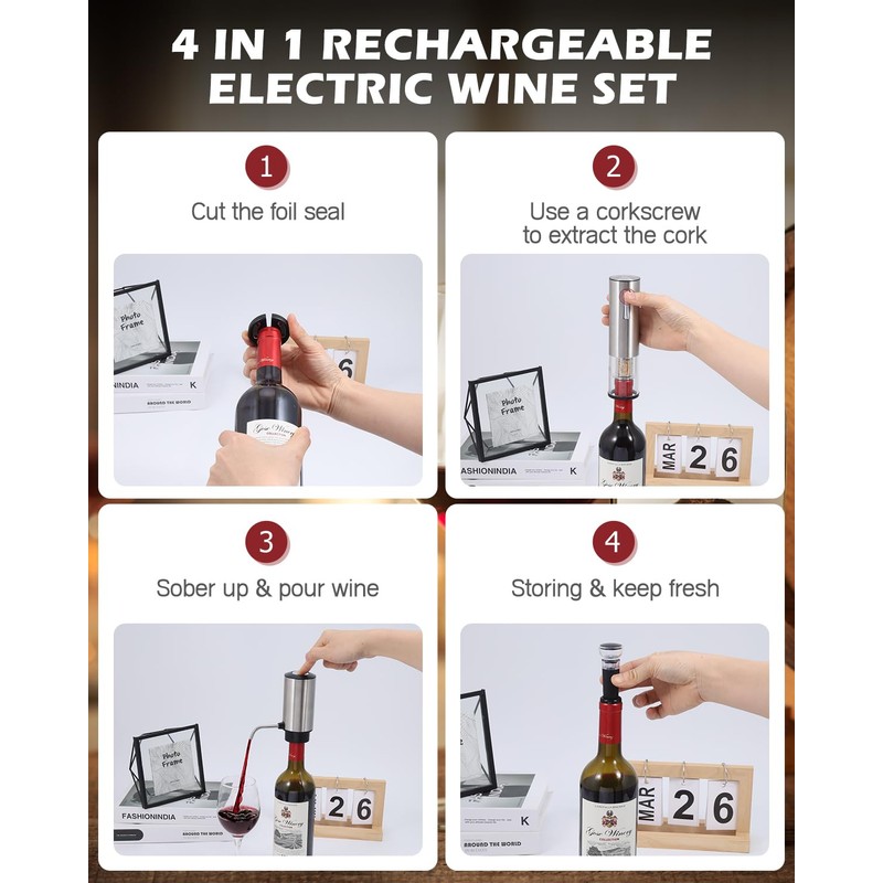 PENTASPI Electric Wine Opener Set, 4 in 1 Electric Wine