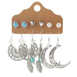 JewelryWe 21 Pcs Women Round Bohemian Vintage Turquoise Water Drop Earrings Combination Set, Turquoise