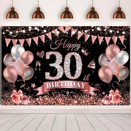 30th Birthday Banner Rose Gold Black Decoration 30th Birthday Women 30 Background Banner 30 Years Birthday Banner for 30 Women Birthday Party Decoration