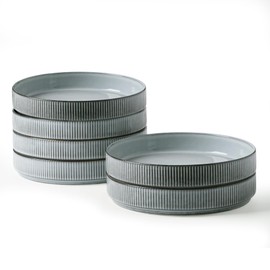 famiware Star 7.5" Pasta Bowls Set, Salad Bowl Set of 6, Double Reactive Glaze, Stackable, Perfect for Your Friend for Housewarming, Thanksgiving, Christmas, Smoky Blue