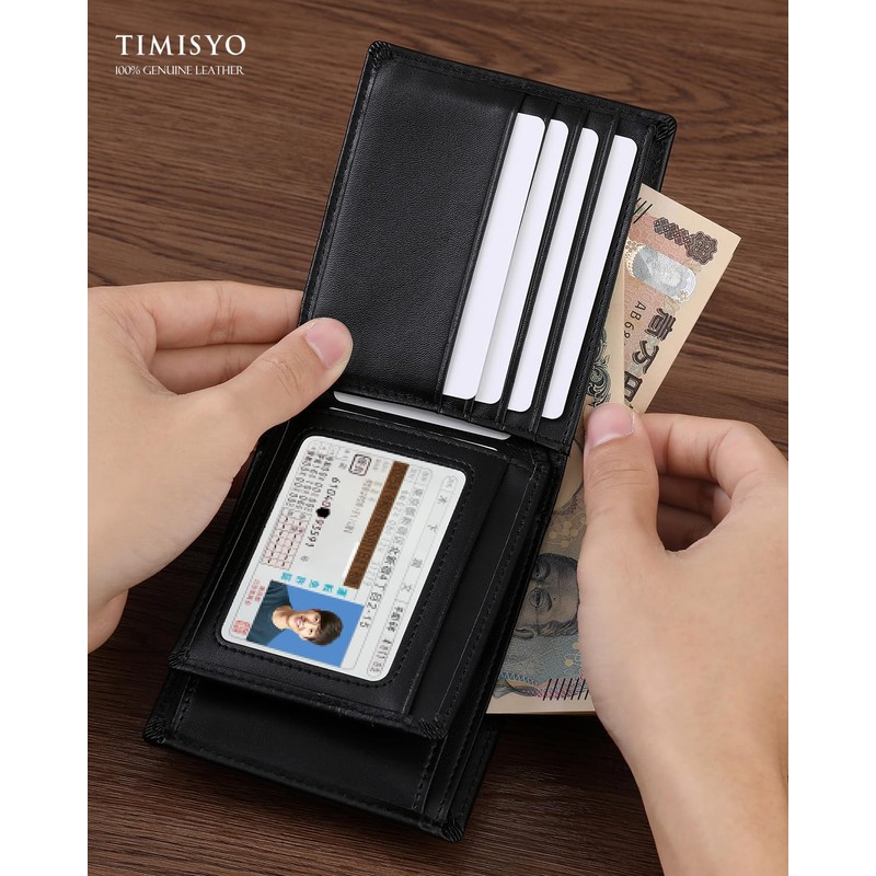 TIMISYO Men's Bi-fold Wallet, Genuine Leather, Large Capacity, Bi-fold Wallet,