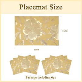 Square Gold Placemats Set of 6 Tablemats 11.8x17.7 inch Vinyl Place Mats Table Setting Kitchen Table Mats for Dining Table Holiday Wedding Party Decorative