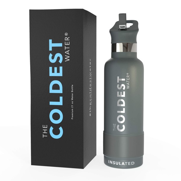 The Coldest Water Bottle - Standard Mouth Sports 12 oz, 21 oz Vacuum Insulated Stainless Steel, Hot Cold, Modern Double Walled, Simple Thermo Mug, Hydro Metal Canteen Cold 36+ Hrs (Gun Metal, 21 oz)