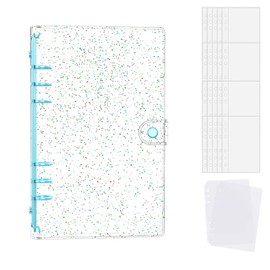 Sealing Notebook, Transparent, A6 Size, Binder, Sparkling, Clear Glitter Cover, Stylish, Cute, Includes 20 Refills + 2 Polypropylene Dividers, Card Storage, Characters Diary-type Notebook (Blue)