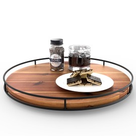 TIDITA 16" Acacia Wood Lazy Susan Turntable with Metal Frame - Large Lazy Susans Organizer Countertop Storage - Wooden Serving Tray for Charcuterie Cheese Board - Kitchen Counter Rotating