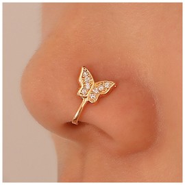 Inateannal Boho Crystal Butterfly Nose Ring Gold Fake Septum Nose Ring Butterfly U Shape Nose Cuff Butterfly Non Piercing Nose Ring Bendable Nose Ring Stud Jewelry Women and Girls