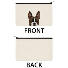WIRESTER Set Of 2 Canvas Zipper Makeup Bag, Cosmetic Pouch, Organizer Case for Women Girl, Multi-Purpose Travel Cosmetic Bag - Boston Terrier Brindle Dog & Boston Terrier Eyepatch Dog