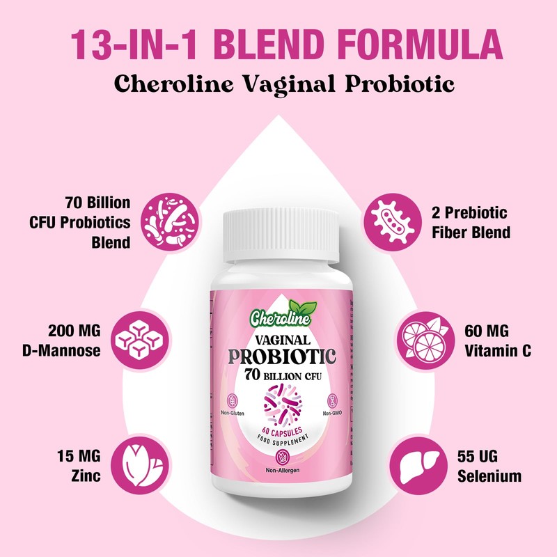 Cheroline Vaginal Probiotics for Women, 70 Billion CFU, 7 Strains