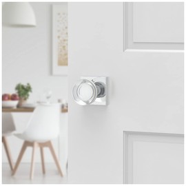 Baldwin PS.CCY.CSR Contemporary Crystal Passage Door Knob Set with Contemporary Square Rose from The Reserve Collection - Lifetime Polished Nickel