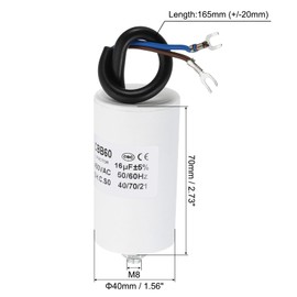 PATIKIL 16uf CBB60 Run Capacitor,AC 450V U Terminal Wires 50/60Hz Cylinder Bottom with M8 Screw for Washing Machine, Cleaning Machine Pump Motor Star