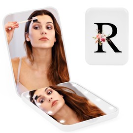Espejo compacto inicial personalizado con luz, espejos de bolsillo LED para regalos preparados, espejo de viaje con aumento 1X/3X, mini espejo plegable pequeño para bolso, espejos de maquillaje