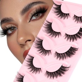 Veleasha Cat Eye Lashes Faux Mink Eyelashes Crisscross 3D Multilayered False Eyelashes L Curl Fox Eye Lashes 5 Pairs Pack (KitTwinkle)