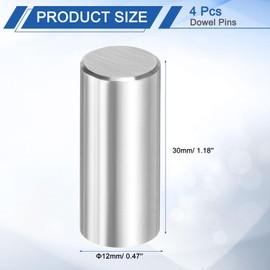 uxcell 4 Pcs 12 mm x 30 mm Dowel Pins, 316L Stainless Steel Cylindrical Dowel Pins Shelf Support Peg Pin Rod Fasten Elements Metal Shelf Pegs Silver Tone