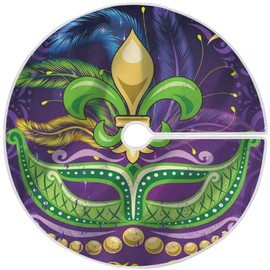 Mardi Gras Fleur de Lis Tree Skirt 36" Purple Masquerade Party Carnival Mask Beads Confetti Feather Christmas Tree Skirts Mother's Day Xmas Mat for Holiday Festival Party Wedding Decor