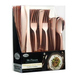 Lillian Tablesettings Combo Box | Polished Rose Gold | Pack of 96 Plastic Cutlery