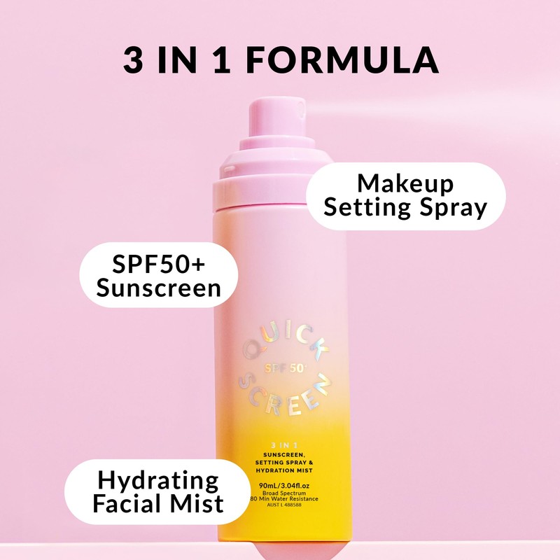 QUICK FLICK 3-in-1 SPF 50+ Sunscreen, Setting Spray & Hydration