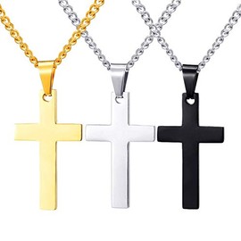 3Pcs Cross Pendant Necklace Set Adjustable Chain Silver Gold Black for Men Women Unisex Punk Rosary Religious Jewelry
