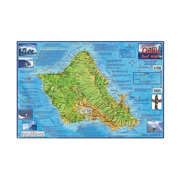 Franko Maps Oahu Hawaii Surfing Map Poster Laminated Surfing Guide