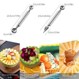 Acpetdr Melon Baller Scoop - 2 Piece Stainless Steel Fruit Carving Tool Set, Double-Sided Ball Scoop for Watermelon, Cantaloupe, and Ice Cream, Kitchen Gadget