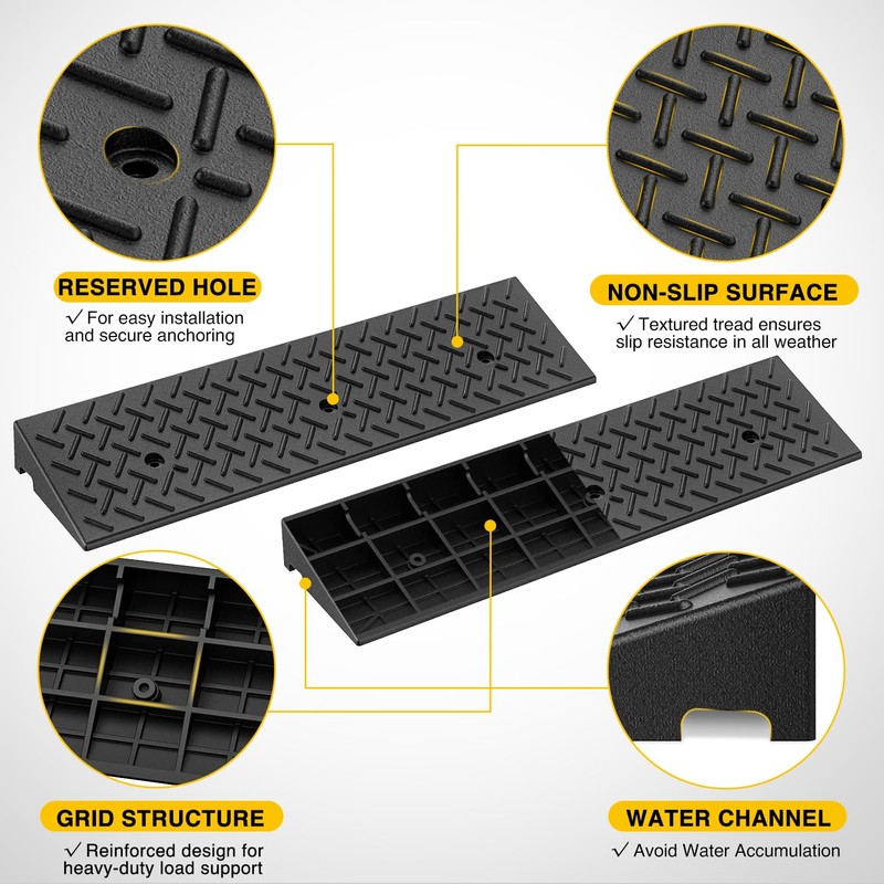 Nilight 3.2" Rise Curb Ramps, Heavy Duty Rubber Driveway Threshold