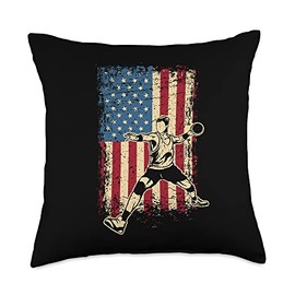 USA Dodgeball Lover Gift Idea Retro USA Flag Patriotic American Dodgeball Player Throw Pillow, 18x18, Multicolor