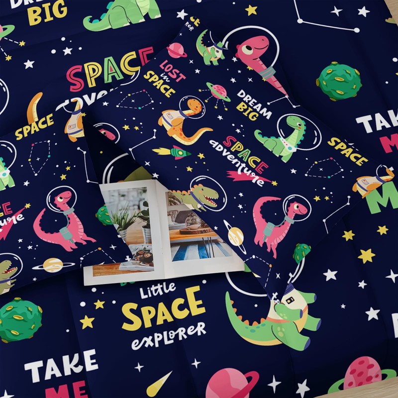 lneffble Dinosaurs in Space Full Comforter Set，Full Size Bedding Set