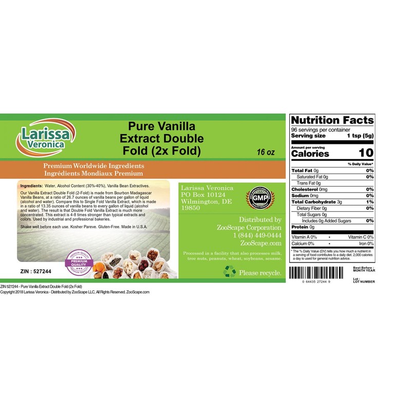 Pure Vanilla Extract Double Fold (2x Fold) (16 oz, ZIN: