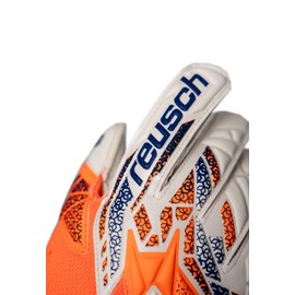 Reusch Attrakt Silver Junior Non-Slip Goalkeeper Gloves Children Teenagers Football Gloves Suitable for All Weather Conditions and Pitch Surfaces, Orange/Blue, 4