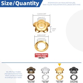 Glarks 200pcs 5mm(3/16in) Flower Eyelets Grommet Set, Gold Metal Flowers Eyelets for Shoe Eyelets, Belt, Bags and Other Leather Project