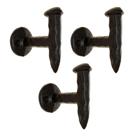 Rustic State Sirkeci Cast Iron Hooks Antique Wrought Iron Railroad Spike Design Rack for Coat Towel Bag Hat Pot Pan - Hand Hammered Wall Mount Forged Hanger - Set of 3 - Black