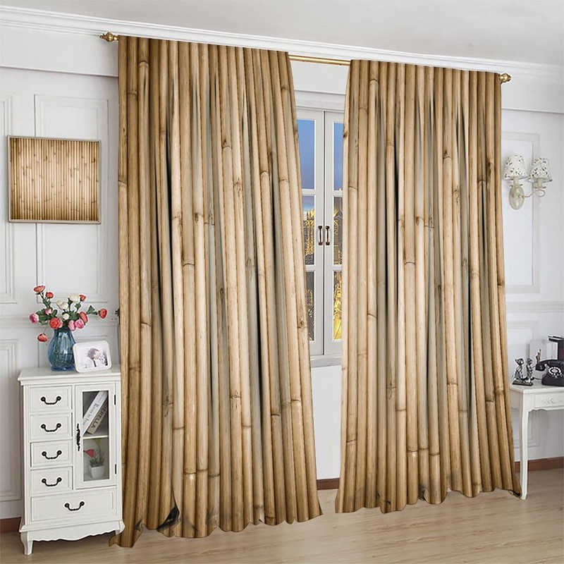 DDCBNS Bamboo Blackout Curtains,Nature Plant Leaves Abstract Design Polyester Fabric