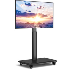 Rfiver Rolling TV Stand for 32 to 70 Inch TVs, Modern Corner TV Stand with Upgraded Wheels, 9 Levels of Height & ±30° Swivel Adjustable Mobile TV Mount Stand for Bedroom, Corner, Small Dorm, Black