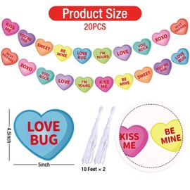 Whaline Happy Valentine's Day Banner Candy Conversation Heart Bunting Garland Handmade Party Hanging Banner for Baby Shower Wedding Anniversary Party Favor
