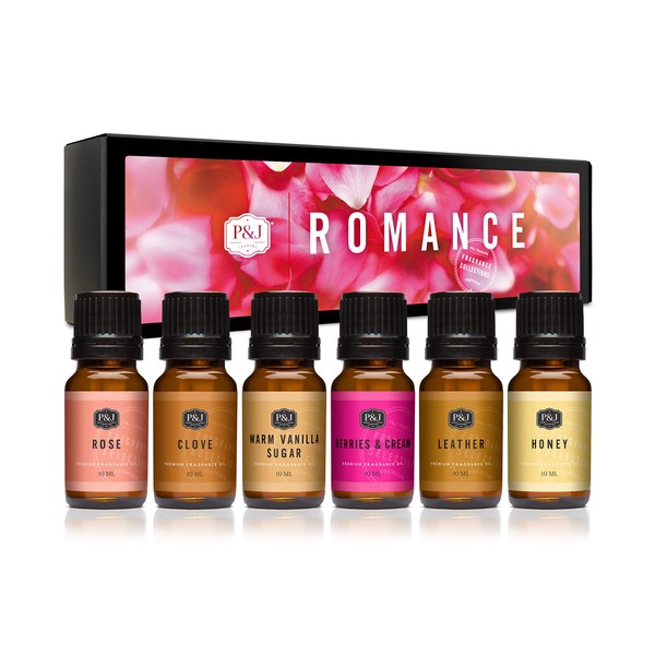 P&J Trading Aceite aromático | Romance Set de 6 – Aceite aromático para hacer jabón, difusores, hacer velas, lociones, cuidado del cabello, limo y fragancia para el hogar
