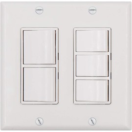 Baomain 2-Decora Traditional Single Pole,Dual Combination Switch & Triple Rocker Switch with Ground Screw, 120 VAC, 15 A with 2-Gang Wall Plate, Size 4.50" x 4.57" UL&CUL Listed, White