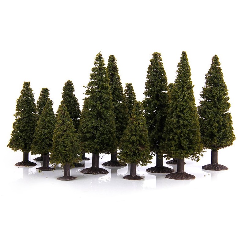 15pcs Green Scenery Landscape Model Cedar Trees with Box