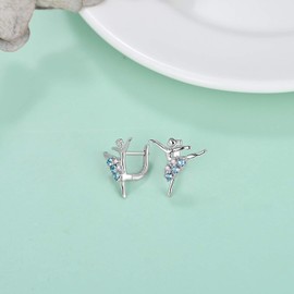 Ballerina Earrings 925 Sterling Silver Dancer Jewellery with Simulated Aquamarine Crystals, Ballet Themed Dancer Gifts for Girls Women
