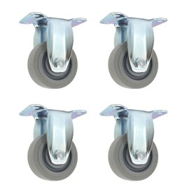 Set of 4 NK Rigid Plate Caster with 3" x 2-1/2" Non Marking Soft Gray Rubber TPR Wheel