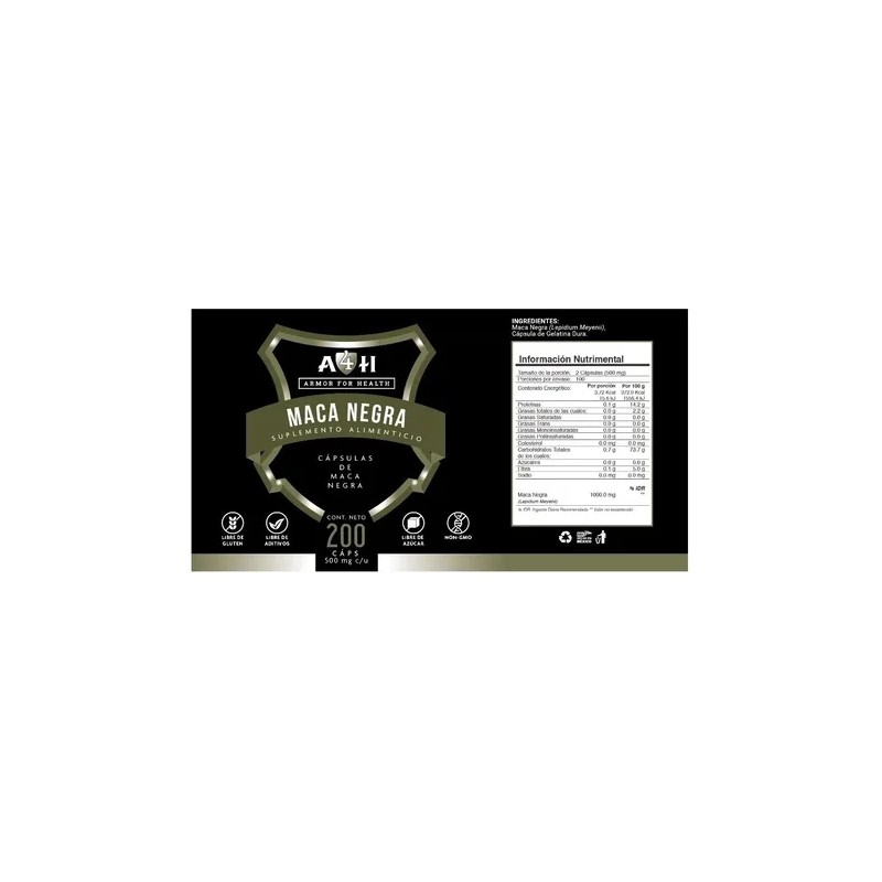 Envío Suplemento Maca Negra Premium 200 Cáps 500mg A4h