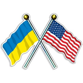 AV Crossed Poles Sticker, Ukraine and USA Flag, America Supports Ukraine Bumper Sticker (3 x 5 Inches)
