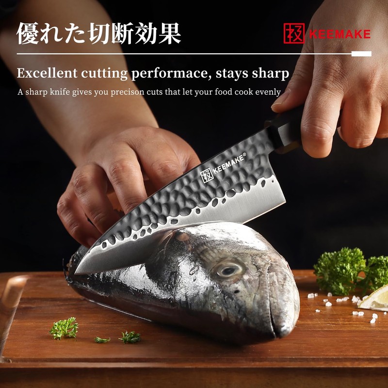 KEEMAKE Deba Knife 6 inch, Double Bevel Japanese 440C Stainless
