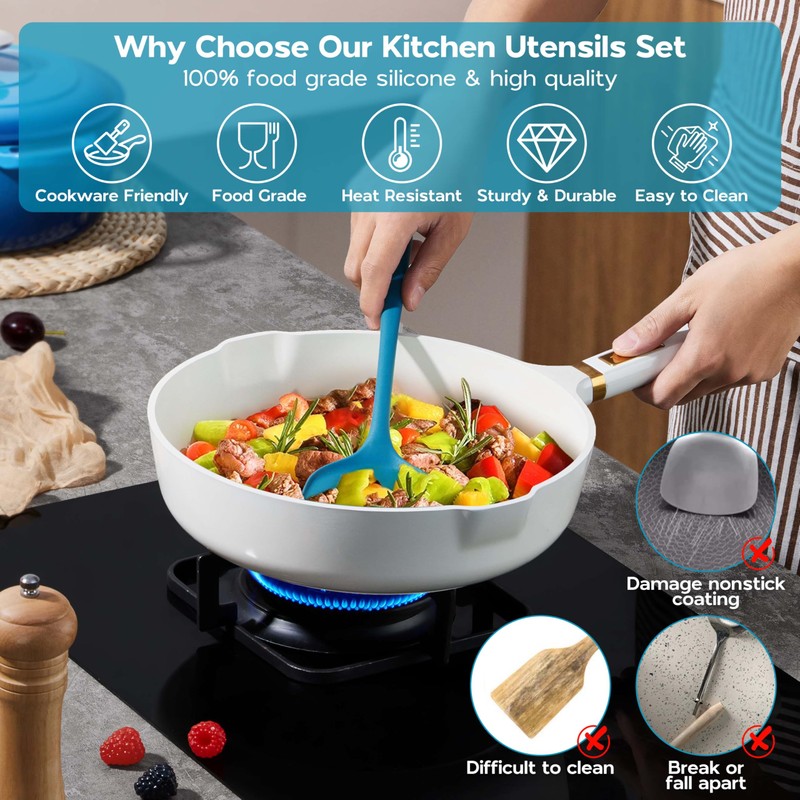 Onader Navy Blue Kitchen Utensils Set, Silicone Cooking Utensils Set