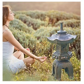 Bellaa 24429 Pagoda Stupa Zen Garden Decor Lawn Ornament Nara Japanese Style Asian Temple Lighthouse Oriental Lantern Toro Outdoor Statue 17 inch