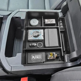 HGWEI Power Sliding Center Console Organizer Compatible with 2021-2026 GMC Yukon Chevy Tahoe Suburban Interior Accessories, Armrest Storage Box Insert Tray (Not for Console with Charging Socket) Black