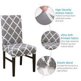 Dining Chair Covers Set of 6,Stretch Dining Chair Protective Printed Slipcovers,Elastic Removable Washable Chair Protector Seat Covers for Dining Room Banquet Party Home Decor(Grey+white,Pack of 6)