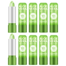 Ownest 10 Pcs Aloe Vera Lip Balm, PH Color Changing Lipstick, Change from Green to Natural Pink, Deep Hydrating Tinted Lip Balm, Daily Lip Moisturizer for Dry Cracked Lips, with Real Aloe Vera