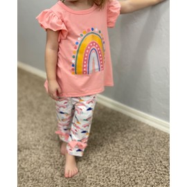 Toddler Girl Clothes Flutter Sleeve Irregular Hem Tops Cropped Capri Leggings Pant Set Kids 2 Piece Summer Rainbow Outfits 6t